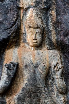 Sri Lanka, Uva Province, Wellawaya, Buddha statue at Buduruvagala temple