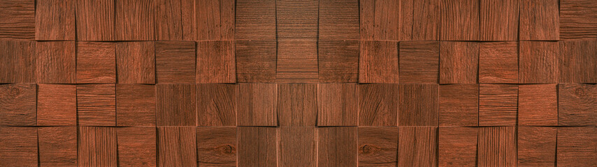 Brown dark square wooden cubes texture background banner panorama
