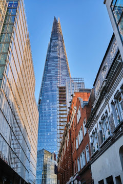 UK, England, London, Low angle view of Shard skyscraper