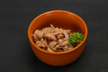 Canned tuna fish in the bowl