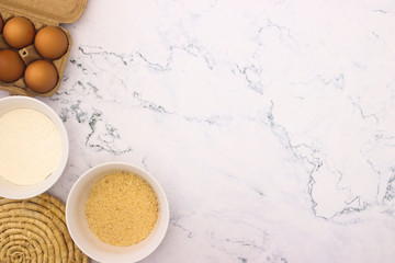 Cooking groceries for baking and making cookies  on the kitchen table