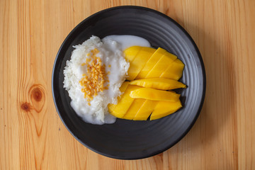 Thai dessert, mango sticky rice, dessert with coconut milk