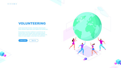 Trendy flat illustration. Volunteering page concept. Save planet. Teamwork metaphor concept. Globalisation. Learning. Education.  Knowledge. Training.Template for your design works. Vector graphics.