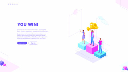 Fototapeta premium Trendy flat illustration. You win page concept. Victory. Goal achievment. Challenge. Cup reward. Prize. Marathon. Template for your design works. Vector graphics.