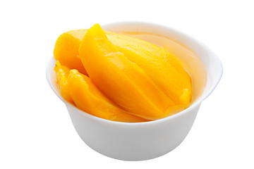 Fototapeta na wymiar Tasty ripe appetizing mango on plate on the White background
