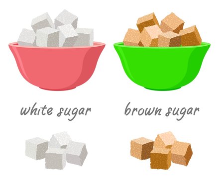 vector sugar cubes in sugar bowls and in piles