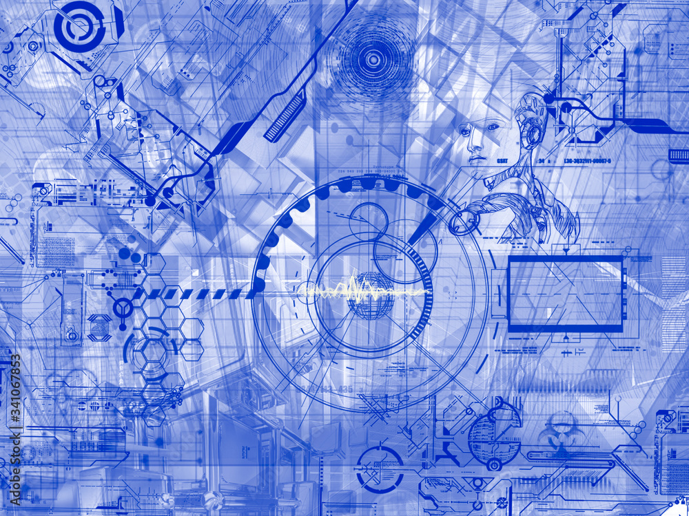 Aufkleber abstract technology background with simple blue circles elements