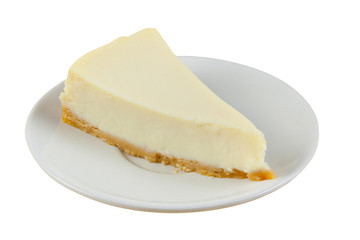 classic cheesecake on white plate on  wooden table