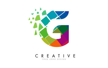 Letter G Design with Rainbow Shattered Blocks Vector Illustration.