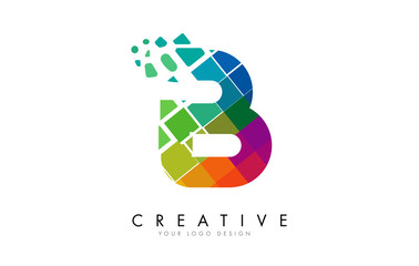 Letter B Design with Rainbow Shattered Blocks Vector Illustration.