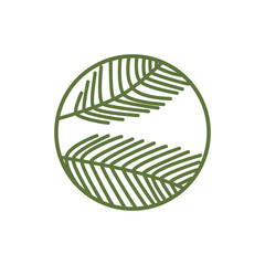 The stylized image of leaves of a fern or palm tree branches. Vector image of branches in a circle. Idea sign, logo or icon for your business.