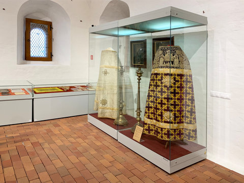 Ferapontovo, Vologda region, Russia, February, 23, 2020. Priest's vestment of the late 19th century. Russia, Vologda region 
