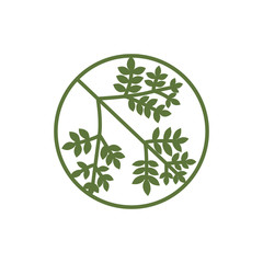 Vector image of branches with small leaves. Icon, icon or logo of green leaves in a circle.