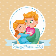 happy fathers day card with dad carring daughter in circular frame