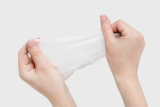 Coronavirus COVID-19. Alcohol pad is use for disinfection as first aid. Wet tissue epidemic prevention, antibacterial sterilization. Cleaning hands with alcohol-based hand sanitizing antiseptic wipes