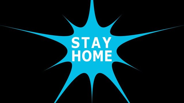 Stay Home animation of text of contagion message for pandemic. Creepy microscopic background. Disease and virus spread.