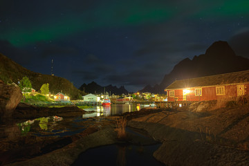 Fototapeta na wymiar aurora borealis over norway, lofoten islands Polar Lights