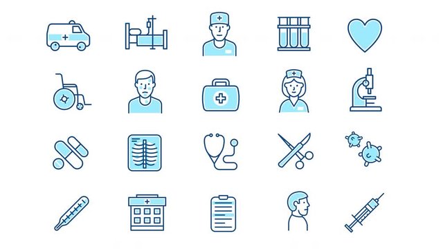 Healthcare Medical icon set. Medicine animated pictogram.