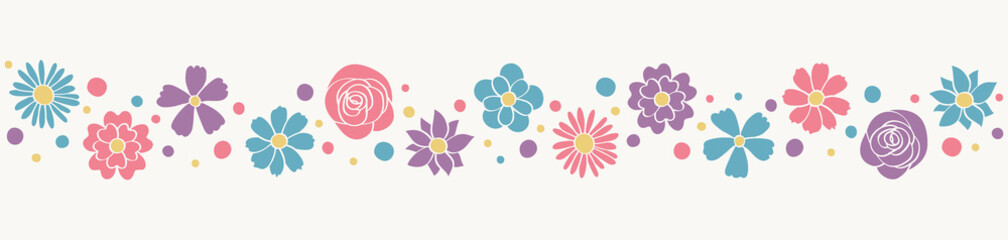 Colourful banner with spring flowers. Mother’s Day, Women’s Day and Valentine’s Day decoration. Vector