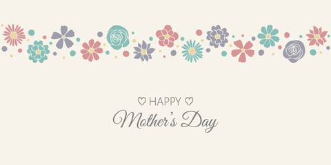 Mother’s Day banner with hand drawn colourful cute flowers and greetings. Vector