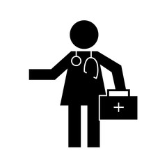 human figure doctor with kit health pictogram silhouette style