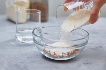 Step 3. Add sugar and water to make dalgon coffee. Trending Korean drink. Step by step cooking