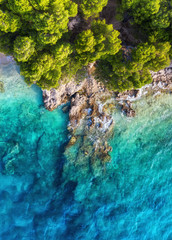 Croatia. Coast as a background from top view. Turquoise water background from drone. Summer seascape from air. Travel - image © biletskiyevgeniy