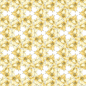 Yellow Watercolor Flowers On White Background Pattern