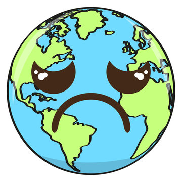 Cartoon of a sad earth planet