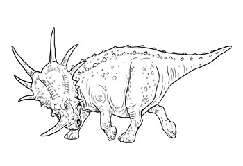 Herbivorous dinosaur - Styracosaurus. Dino outline drawing.