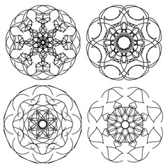 Set of four hand drawn abstract mandalas. illustration