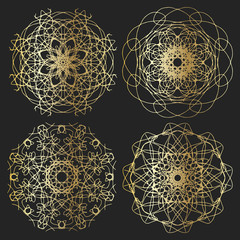Gold iridescent round pattern in 4 versions. Beautiful eastern mandala.