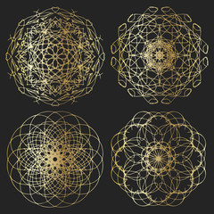 Gold iridescent round pattern in 4 versions. Beautiful eastern mandala.