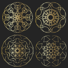 Gold iridescent round pattern in 4 versions. Beautiful eastern mandala.