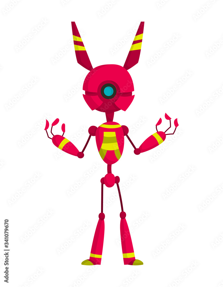 Poster funny cartoon robot. cute retro robot. robotic for children. friendly android robot character with a