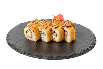 sushi rolls on a Board on a white background
