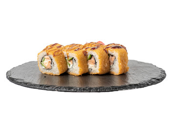 sushi rolls on a Board on a white background