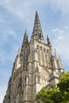France, Gironde, Bordeaux, Low angle view of spires of Bordeaux Cathedral