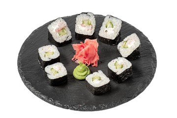 sushi rolls on a Board on a white background