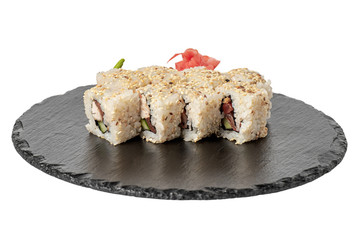sushi rolls on a Board on a white background