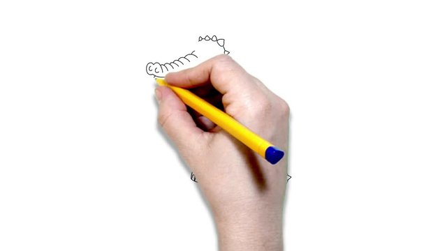 Animated pencil scetch of Alligator on white background with hand. Artists hand drawing of the cute Crocodile or Dinosaur. Motion graphic showing simple sketch of single black line. Drawing by hand.