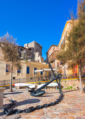Narrow street in the old town of Chania, Crete, Greece 