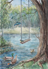 Swing on the tree in the forest