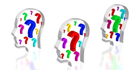 Head shapes, question marks - 3D illustration