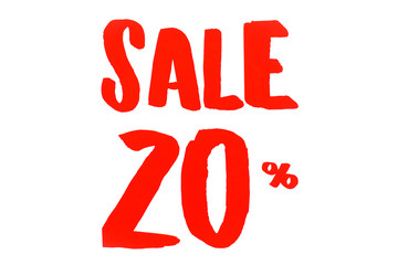 Sale 20 percent in red letters on a white background       