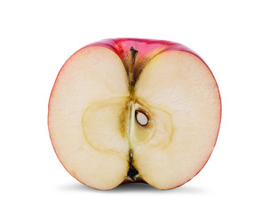 Half of fresh red apple and seed, isolated on white background.