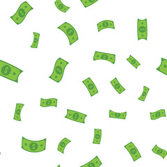 Dollar bills seamless pattern. Money falling from sky, illustration texture background.