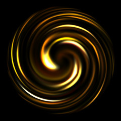 A Golden swirl of light on a dark background. Vector illustration