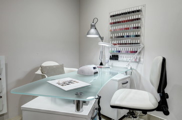 Interior cosmetology room in a private clinic. Massage room. Manicure cabinet.