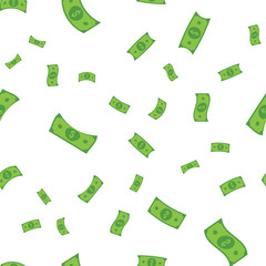 Dollar bills seamless pattern. Money falling from sky, illustration texture background.